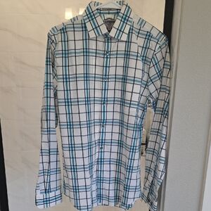 Express Men's Blue and White Plaid Shirt